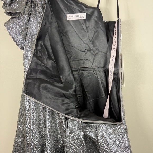 Mac Duggal 67906 Sequin Asymmetrical Ruffle Tiered Gown Women 10 Silver Dress - Picture 7 of 11